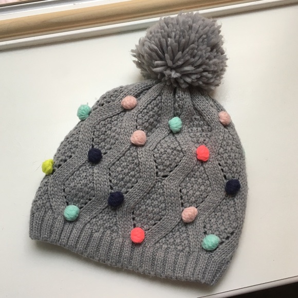 Target Gray Knit Rainbow Pom Pom Hat 